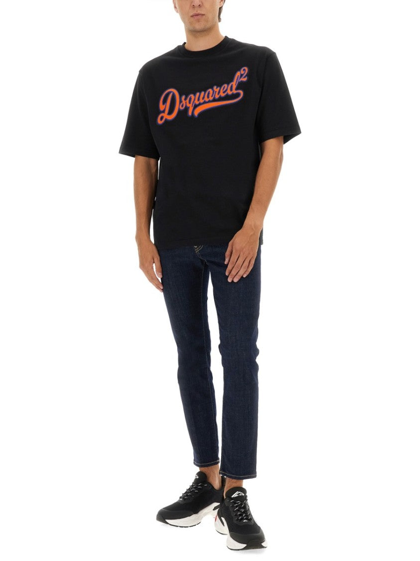 Dsquared2 Black Cotton T-Shirt With Vibrant Logo