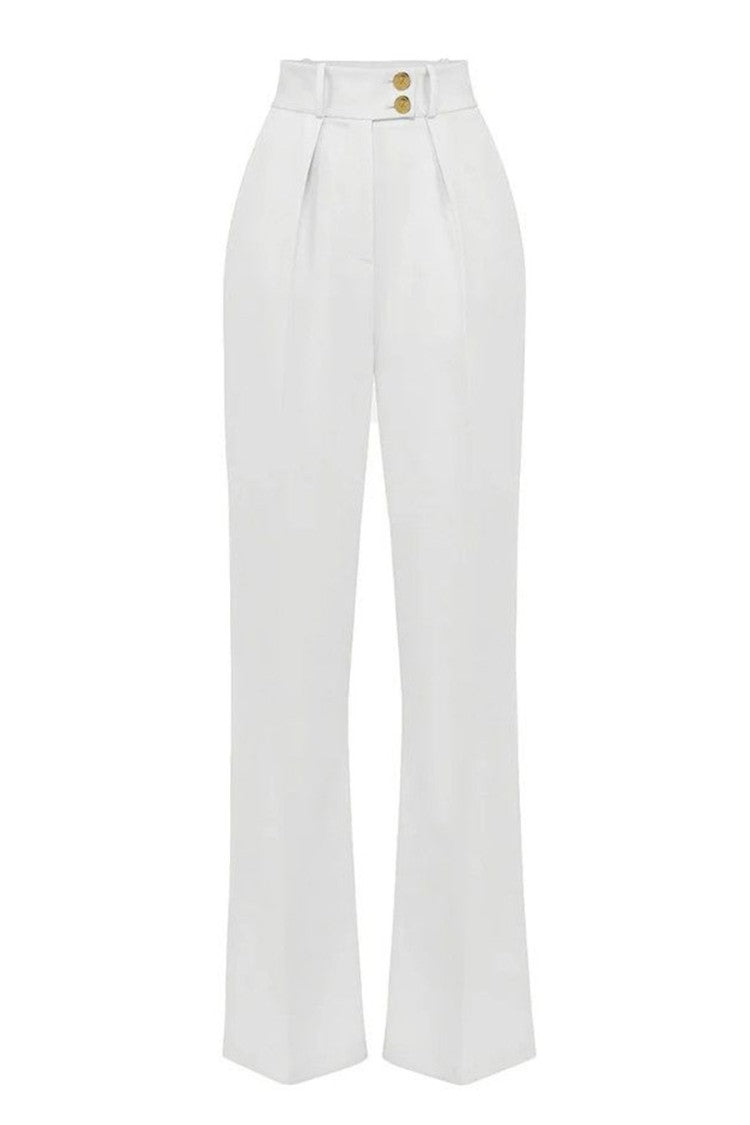 Elisabetta Franchi White Tailored Polyester-Blend Straight-Leg Pants