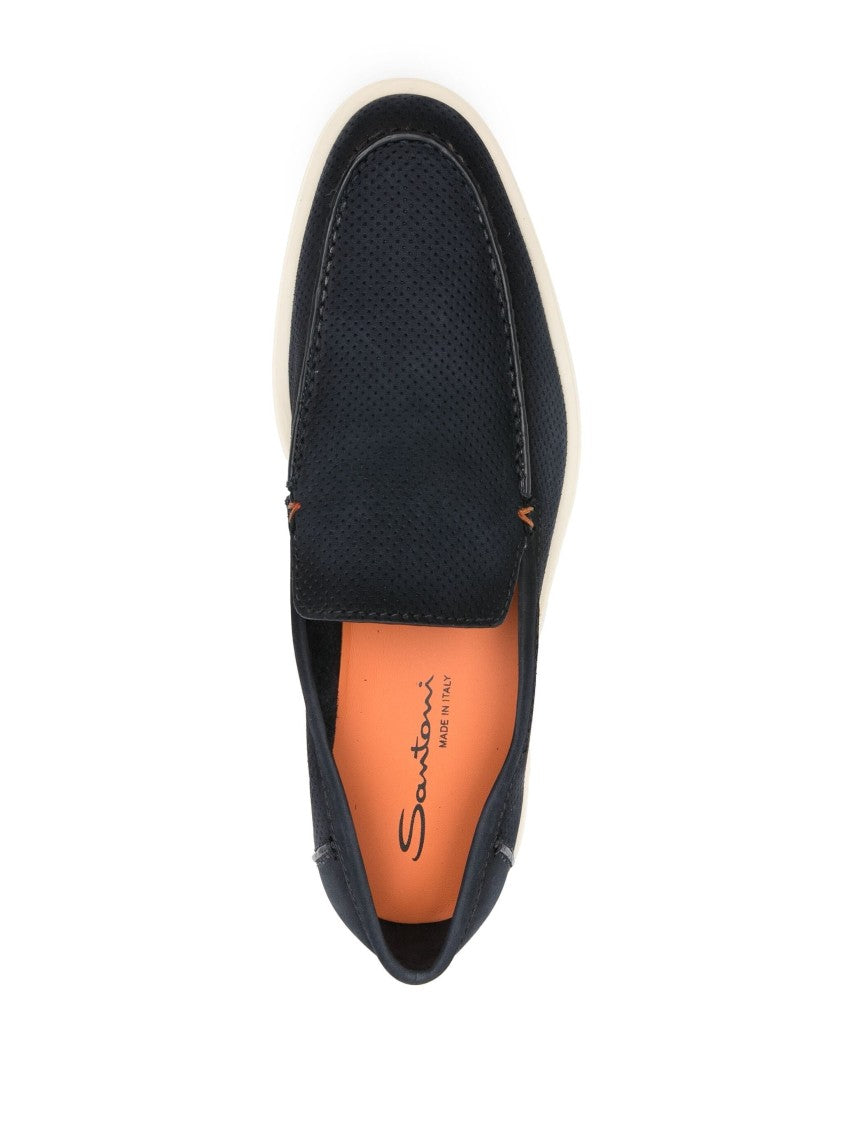 Santoni Textured Cow Leather Loafers With Rubber Sole