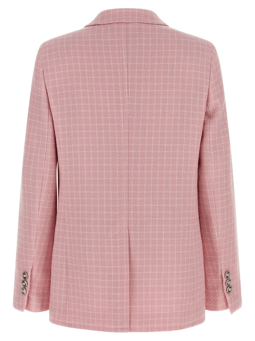 Versace Check Knit Wool Crêpe Blazer With Peak Lapels
