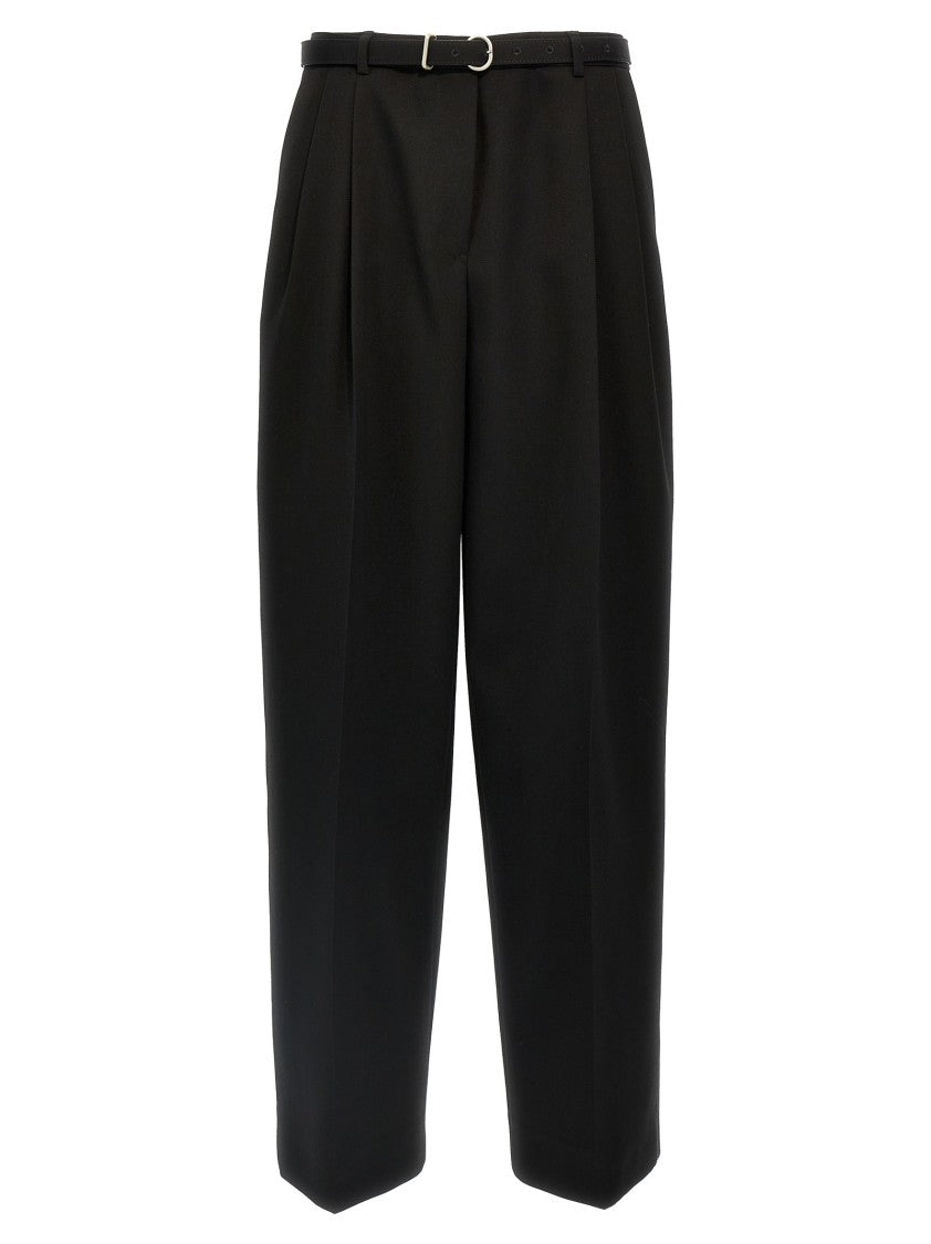 Jil Sander Wide-Leg Wool Trousers With Satin Side Detail