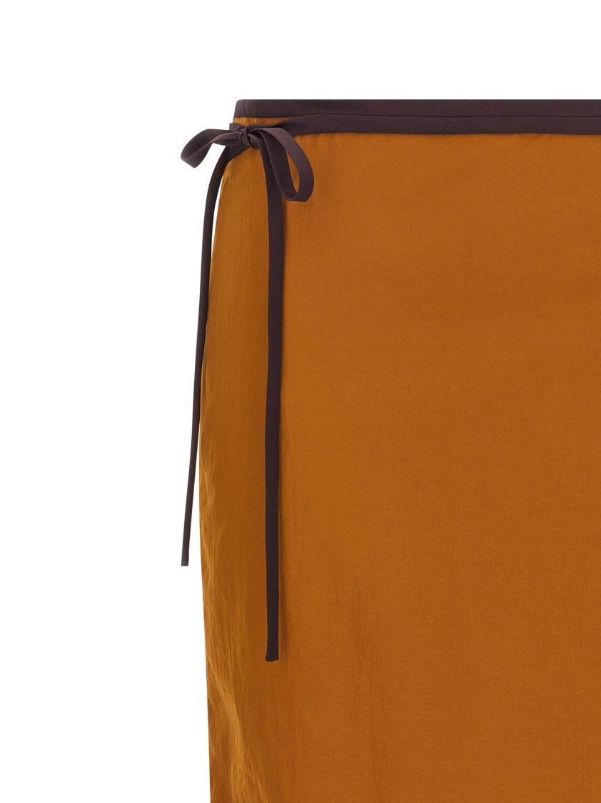 Saint Laurent Color-Block Midi Skirt With Tie Closure And Pocket Details