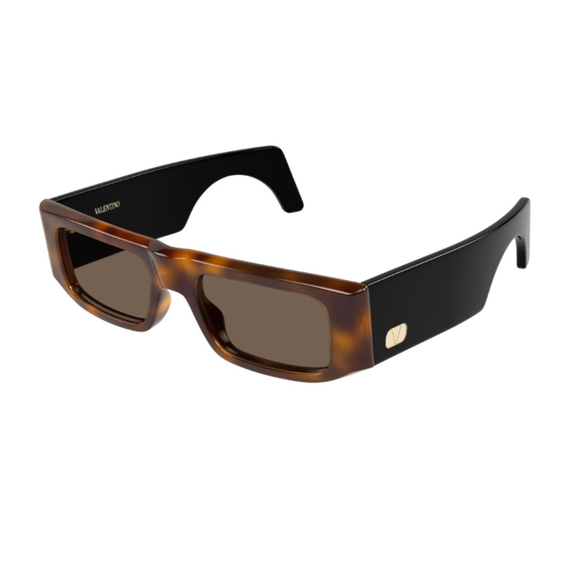 Valentino Havana Linea V Logo Recycled Acetate Rectangular Sunglasses