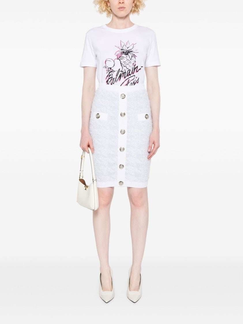 Balmain High-Waisted Knee-Length Tweed Skirt