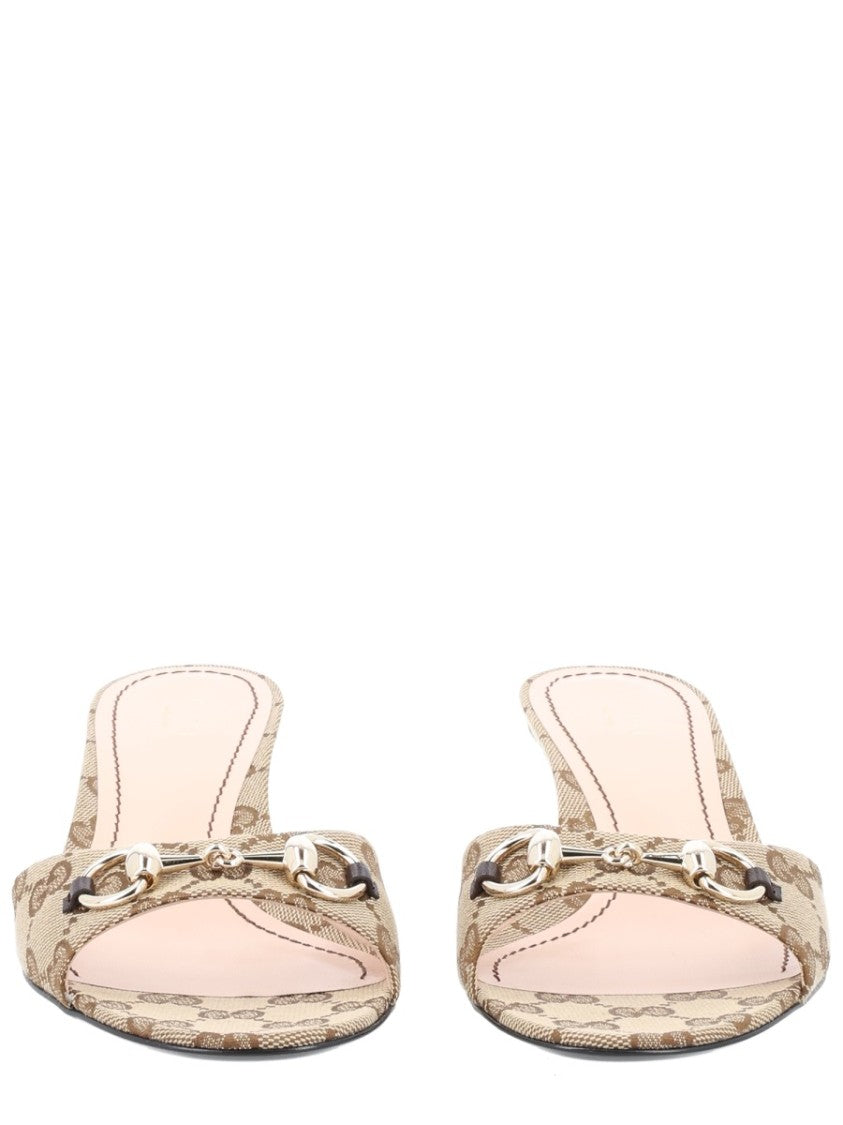 Gucci Textured Metallic Horsebit Fabric Sandals