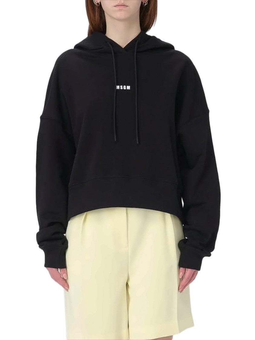 Msgm Cropped Hoodie With Drawstring And Minimal Logo Detail