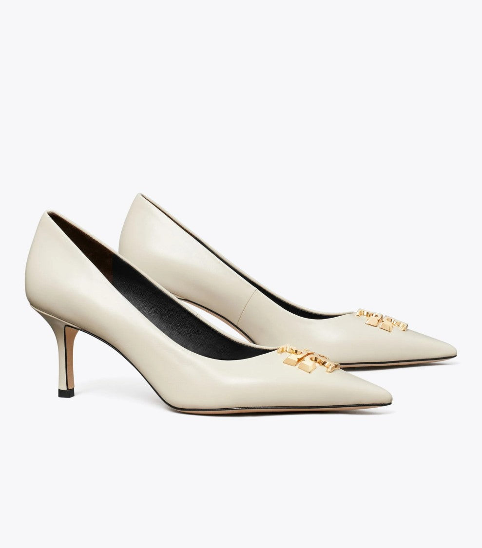 Tory Burch Beige Leather Gold Buckle 70Mm Heel Eleonor Pump
