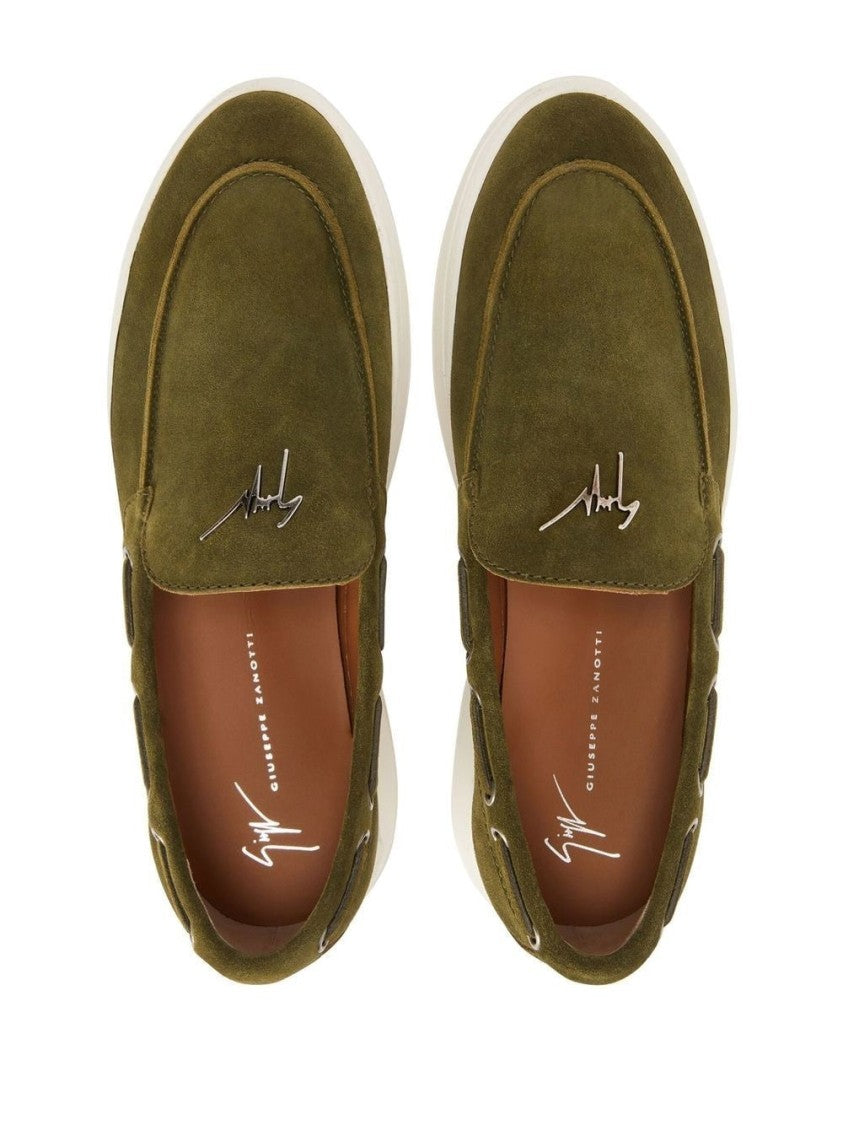 Giuseppe Zanotti Olive Green Suede Slip-On Loafers