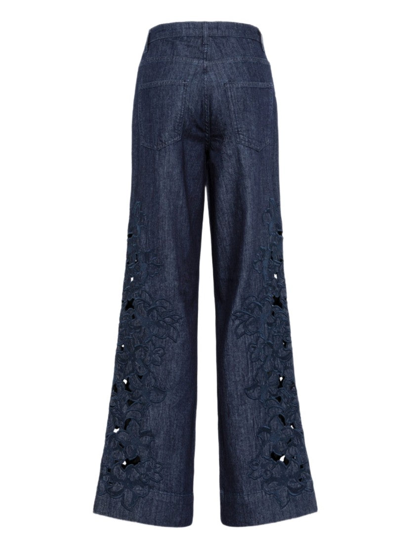 Blugirl Flared Denim Trousers With Floral Embroidery And Five-Pocket Design