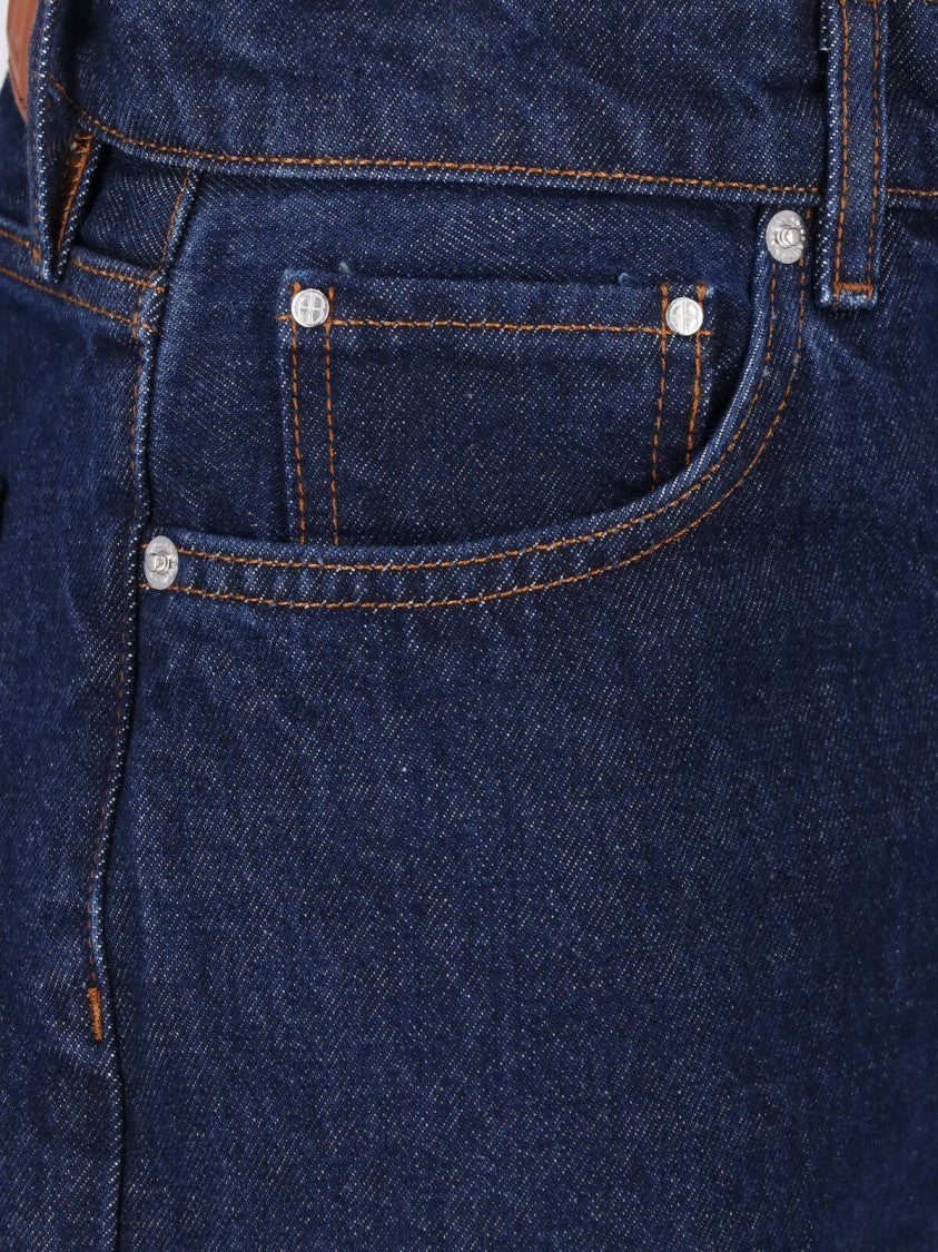 Anine Bing Dark Blue Brie Straight-Leg Cotton Denim Jeans