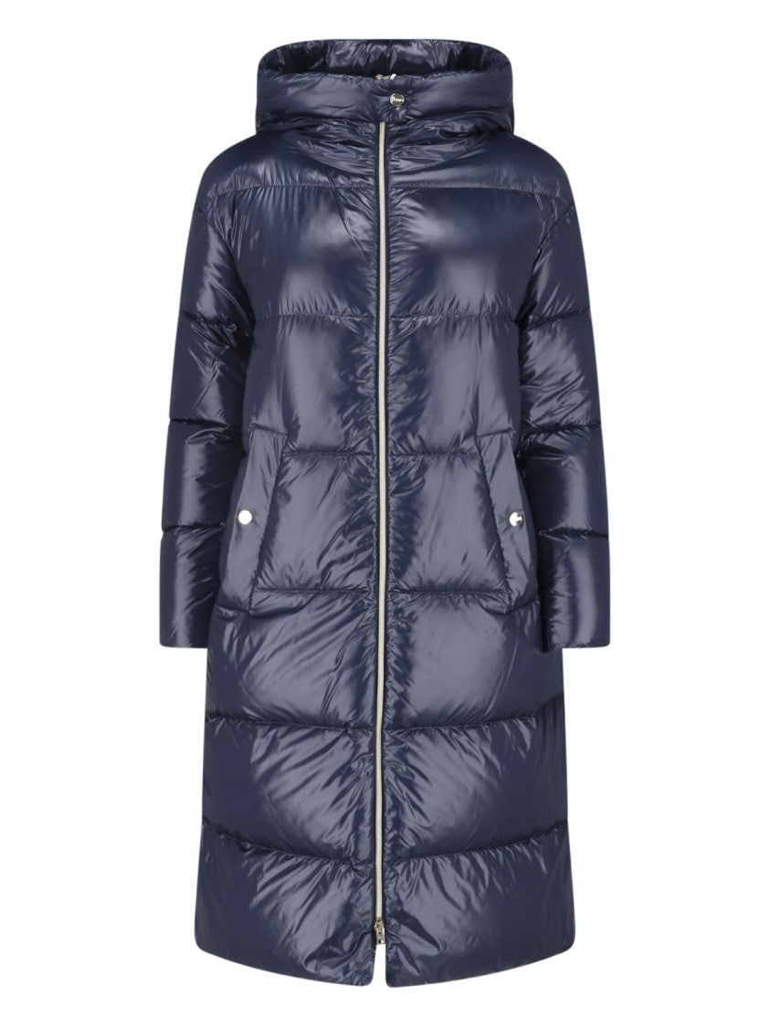 Herno Blue Hooded Padded Fabric Down Jacket