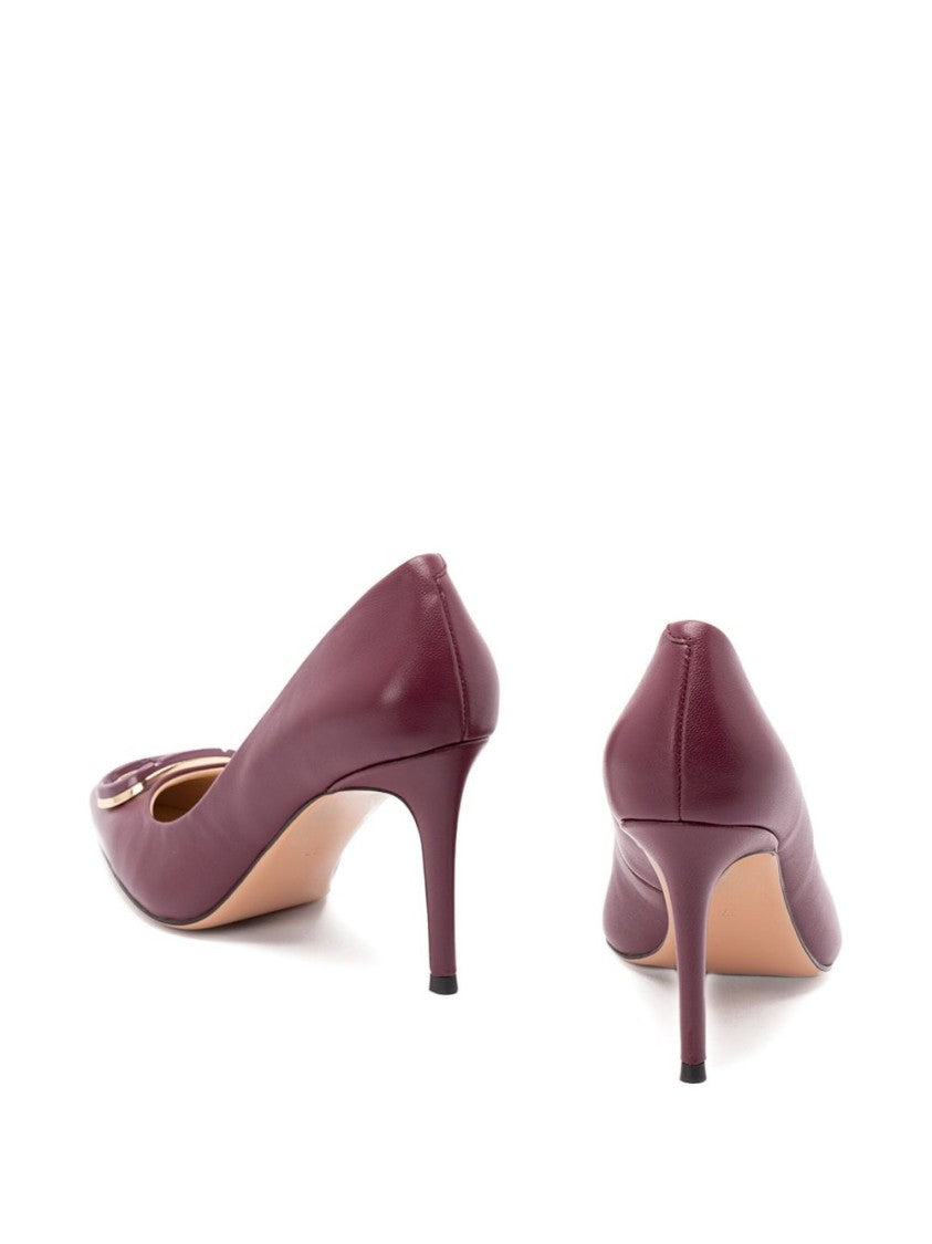 Twin-Set Bordeaux Leather Pumps With Decorative Buckle Detail