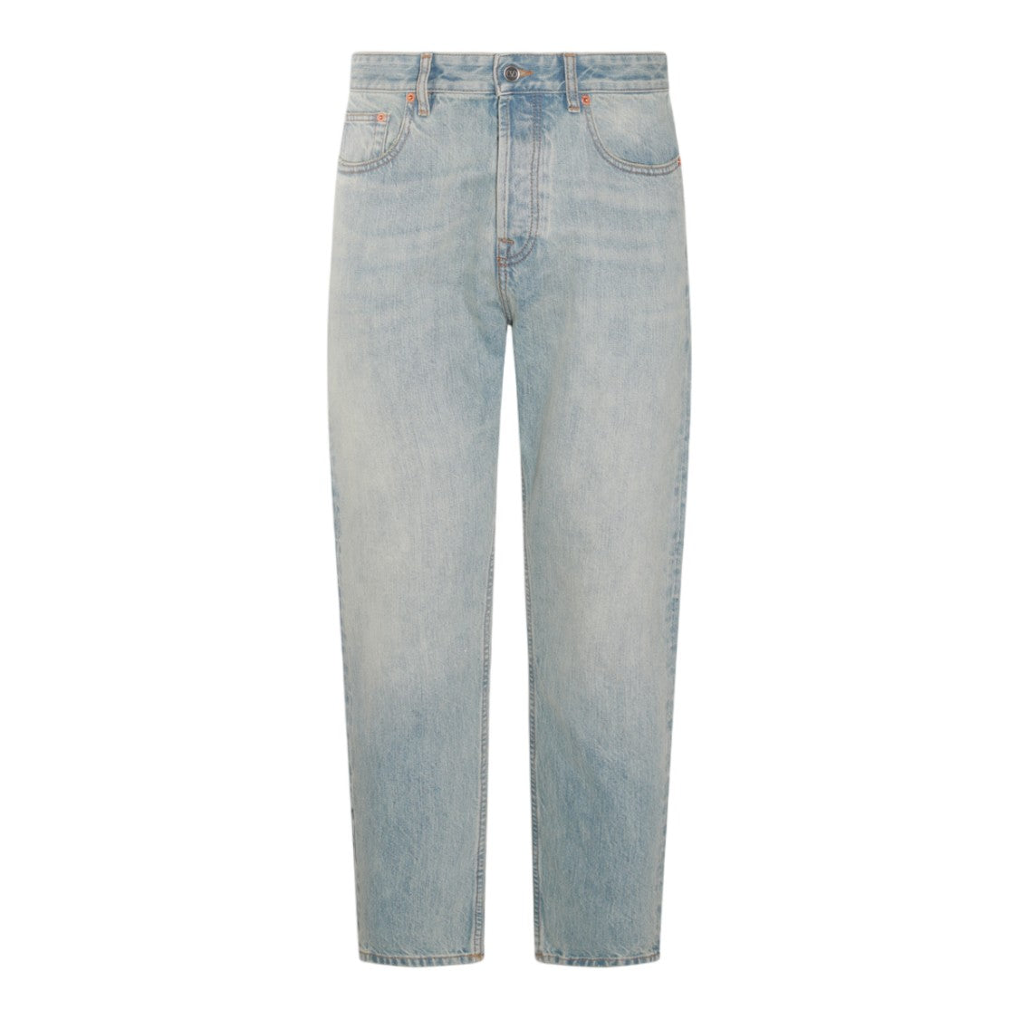 Valentino Light Blue Washed Straight-Leg Denim Jeans With Classic Five-Pocket Design