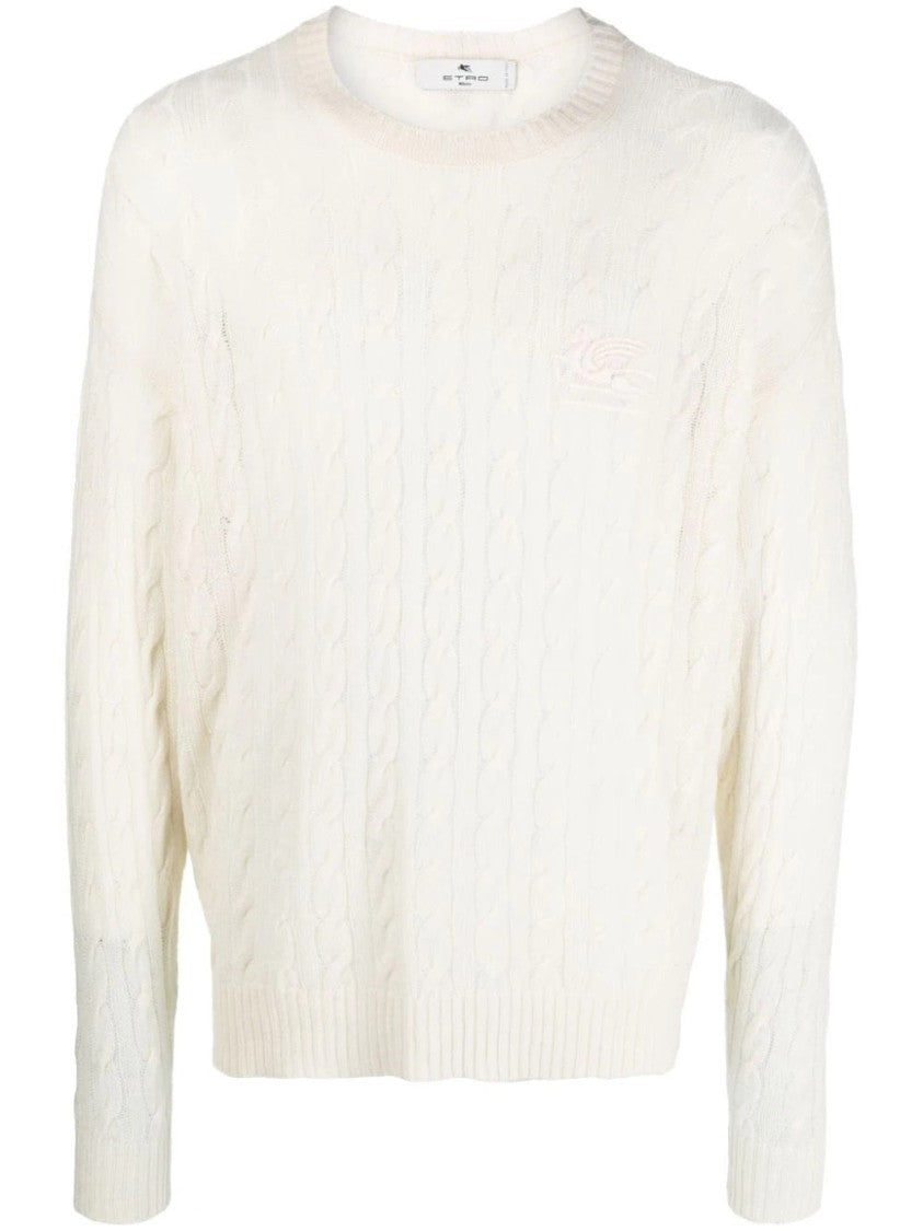 Etro C-Neck Sweater With Textured Cable Knit Design
