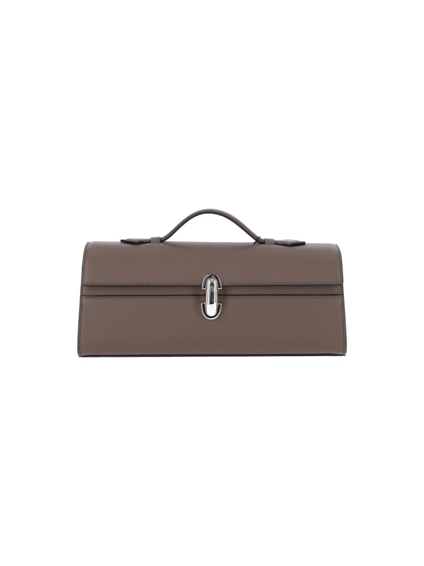 Savette Taupe Symmetry Slim Calfskin Clutch