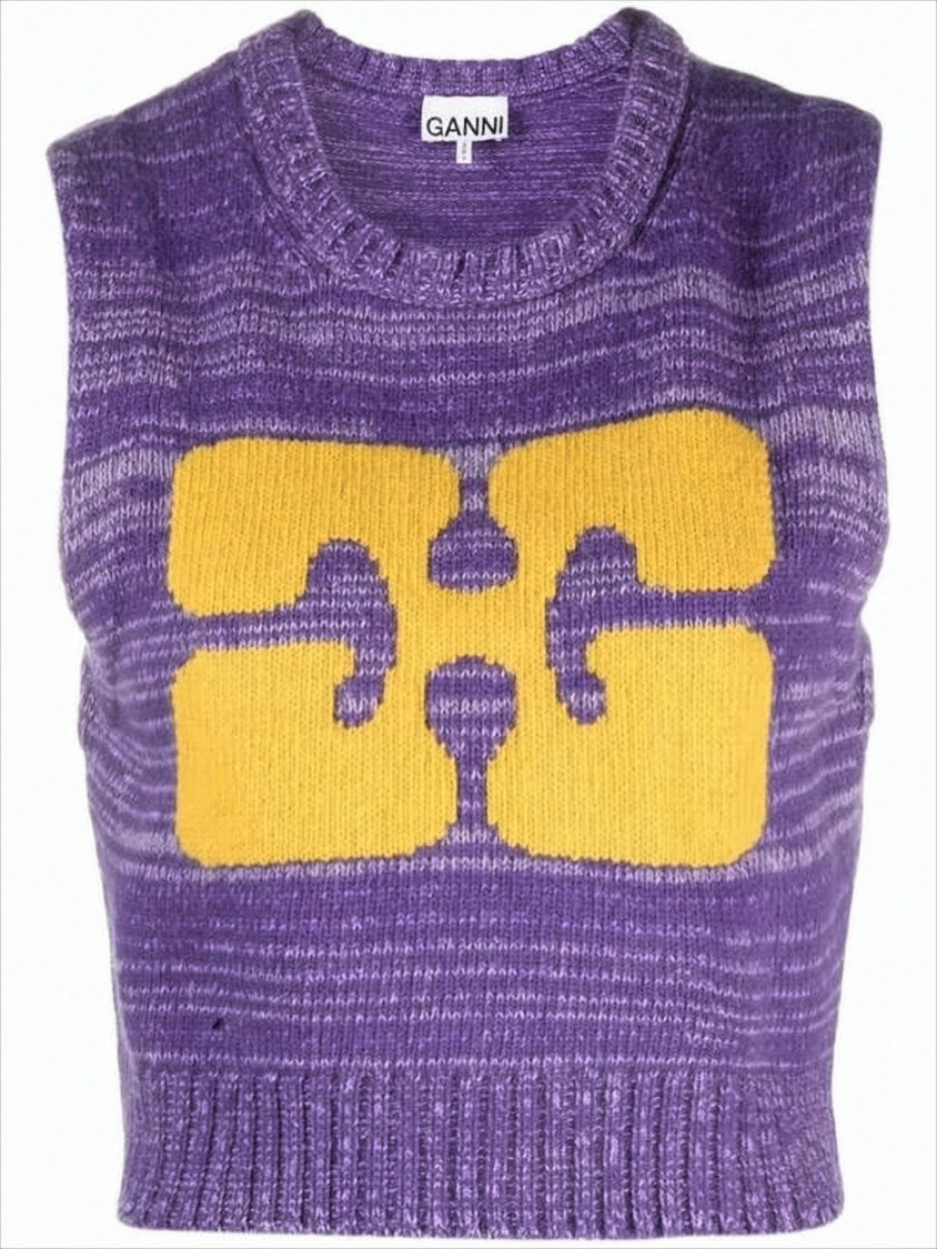 Ganni Sleeveless Knitted Sweater With Geometric Pattern