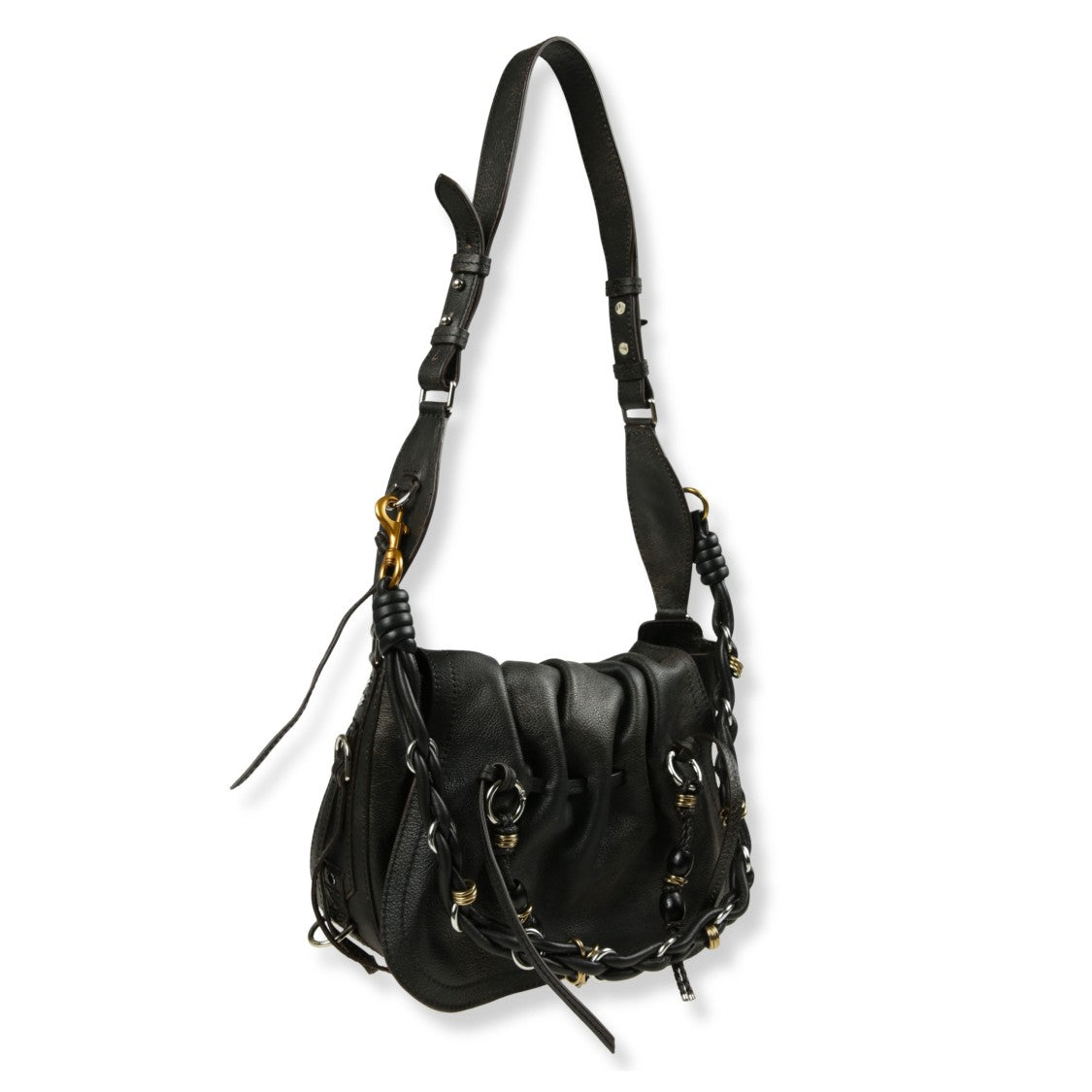 Isabel Marant Draped Black Leather Shoulder Bag