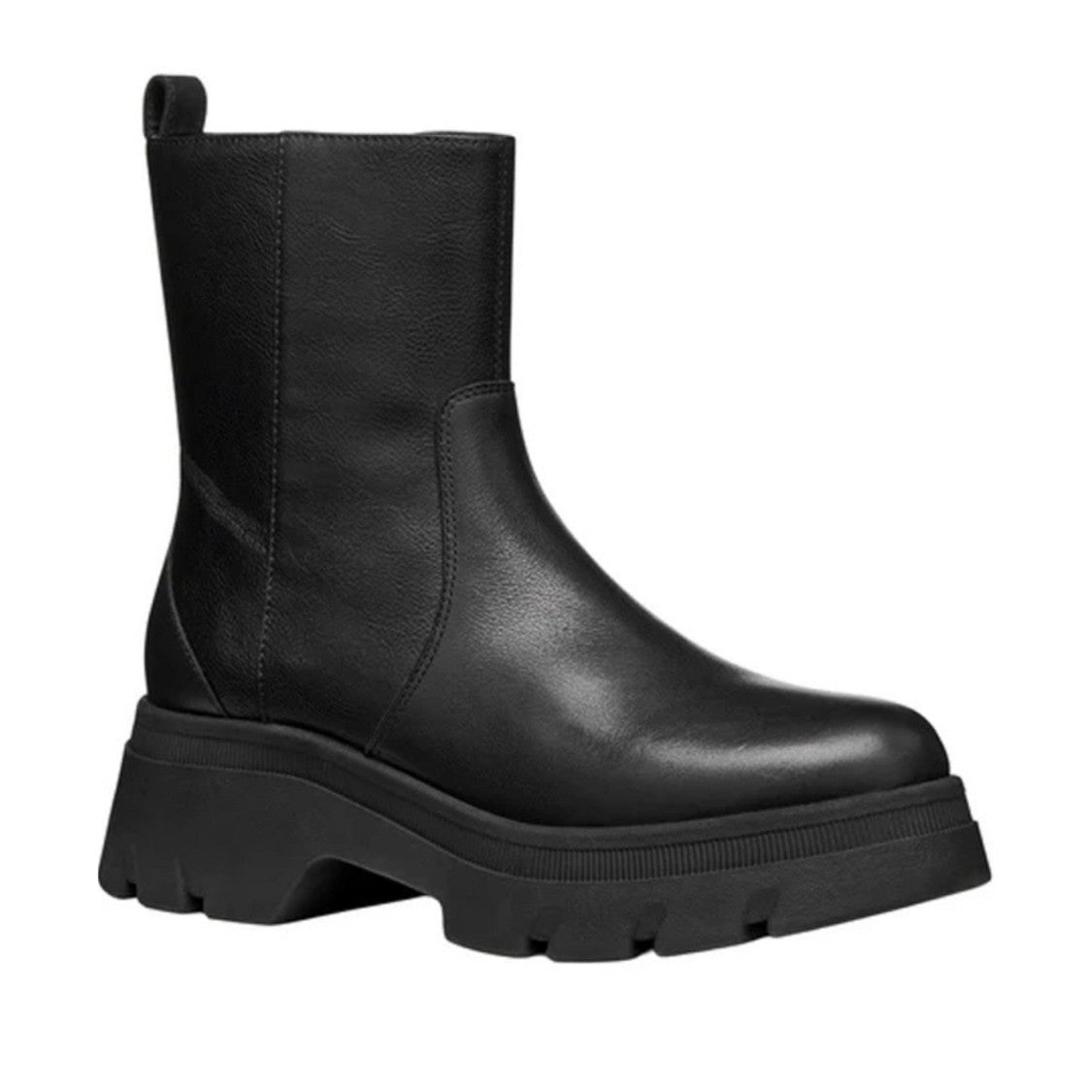 Geox Black Pluette Chunky Sole Side Zipper Leather Boots