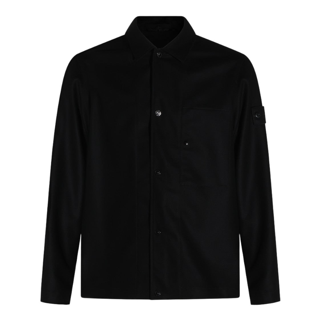 Stone Island Long-Sleeved Black Shirt With Classic Collar And Button-Down Front