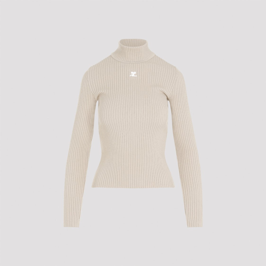Courrèges Cappuccino Roll Neck Ribbed Jumper