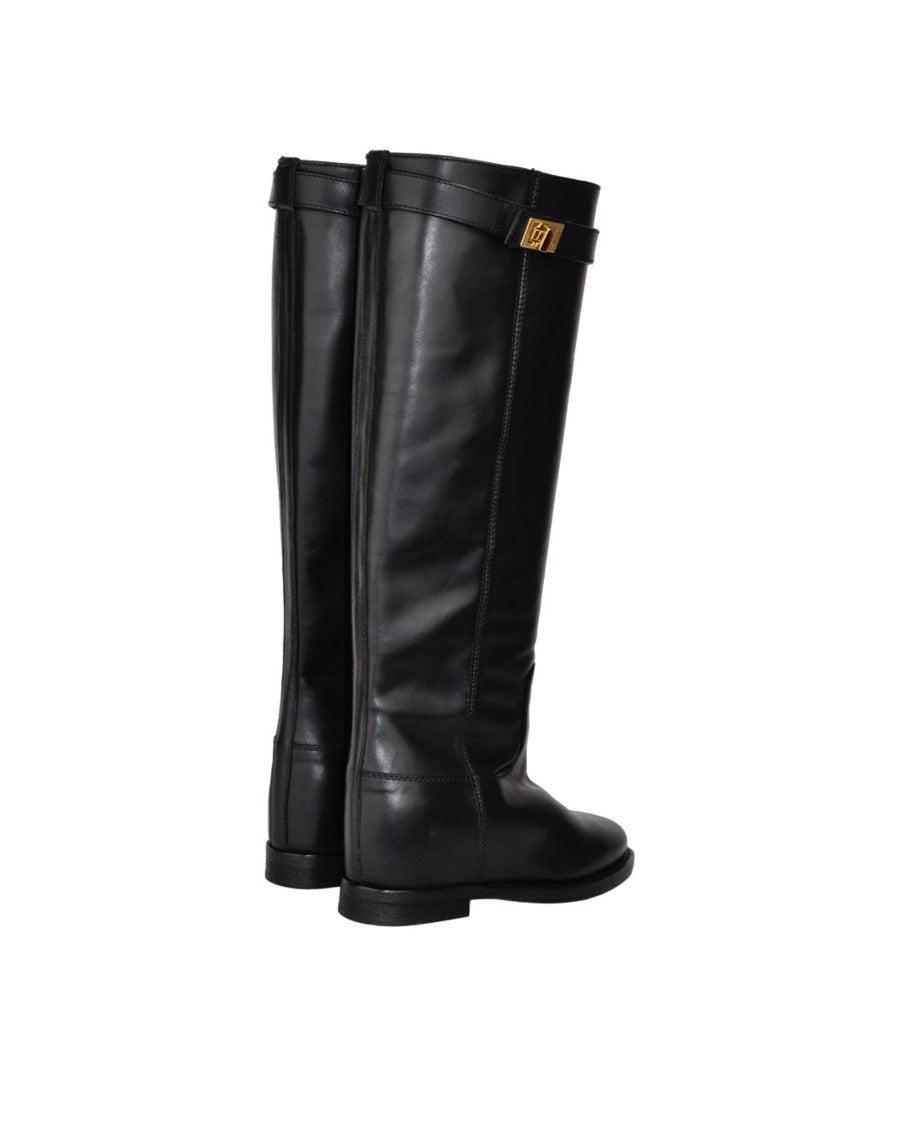 Via Roma 15 Pointed Toe Black Leather Tall Boots