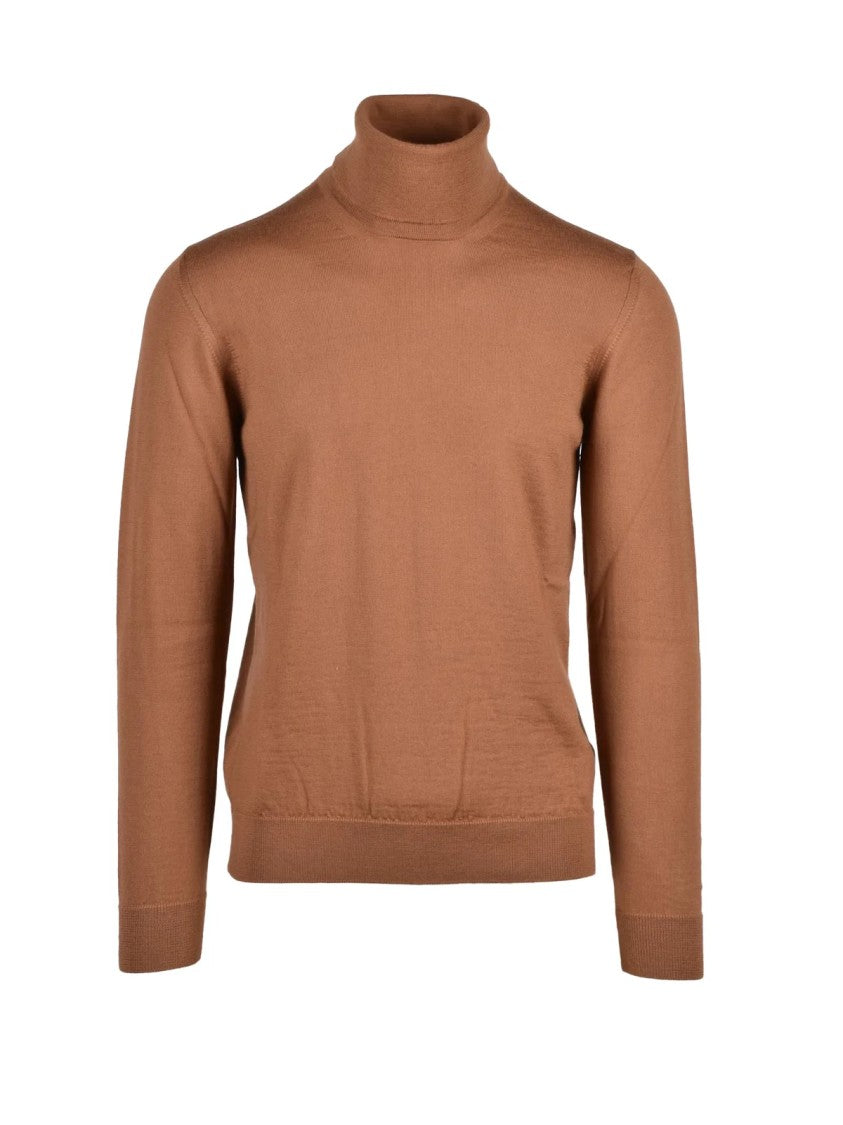 Alpha Studio Brown Wool Cyclist Sweater With High Turtleneck And Ribbed Details