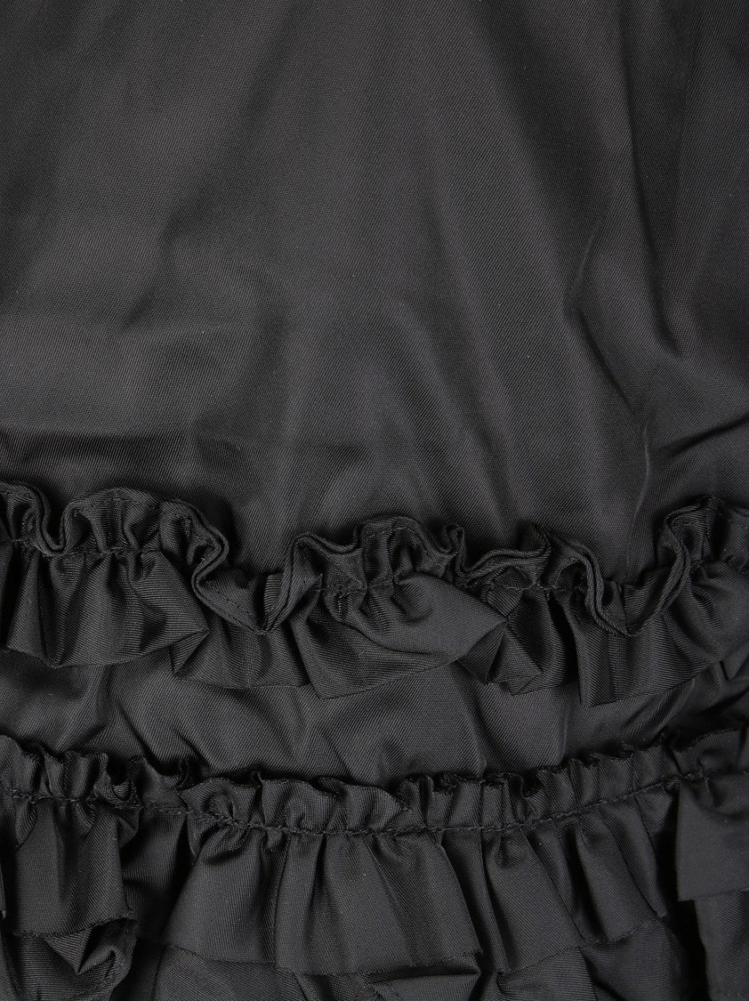 Ganni Crinkled Taffeta Checkered Top With Ruches