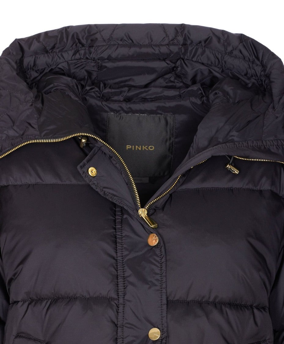 Pinko Quilted Black Puffer Jacket With High Collar And Hood