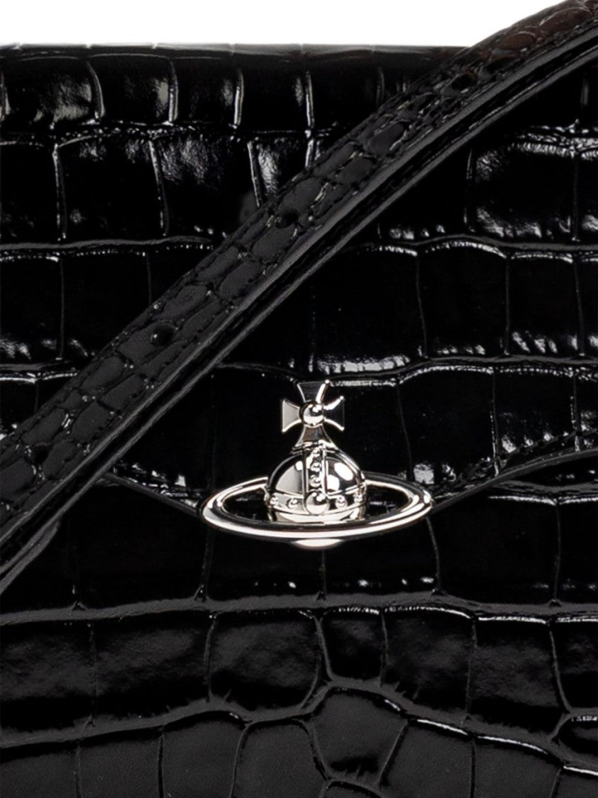Vivienne Westwood Crocodile-Embossed Handbag With Silver Emblem And Adjustable Strap