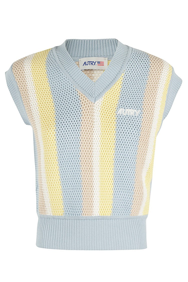 Autry Sleeveless Knitted Vest With Playful Striped Pattern