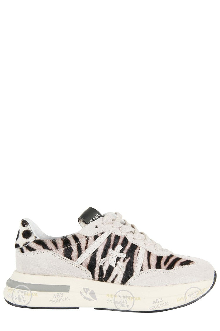 Premiata Nude Ponyhair Low-Top Sneakers With Suede Inserts