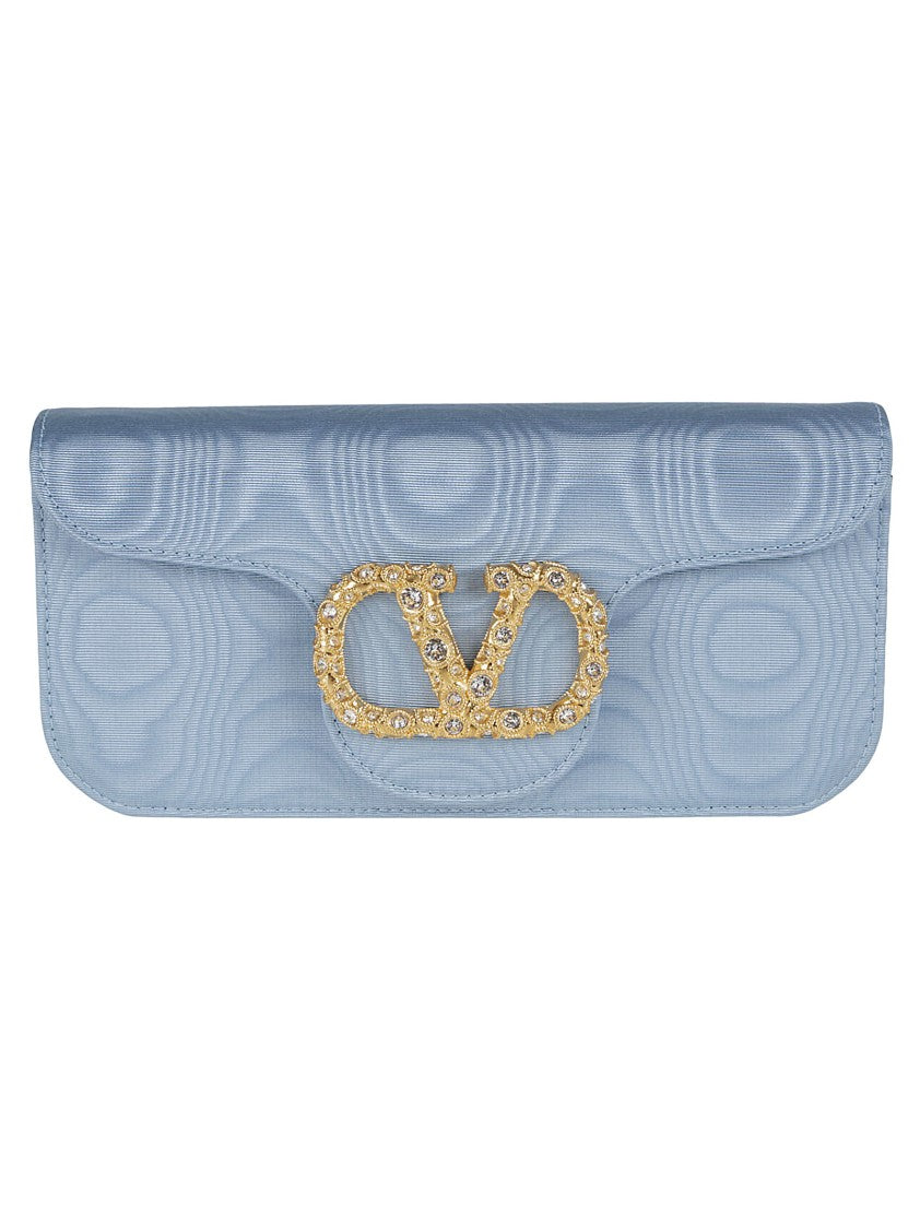 Valentino Blue Moiré Fabric Locò Clutch