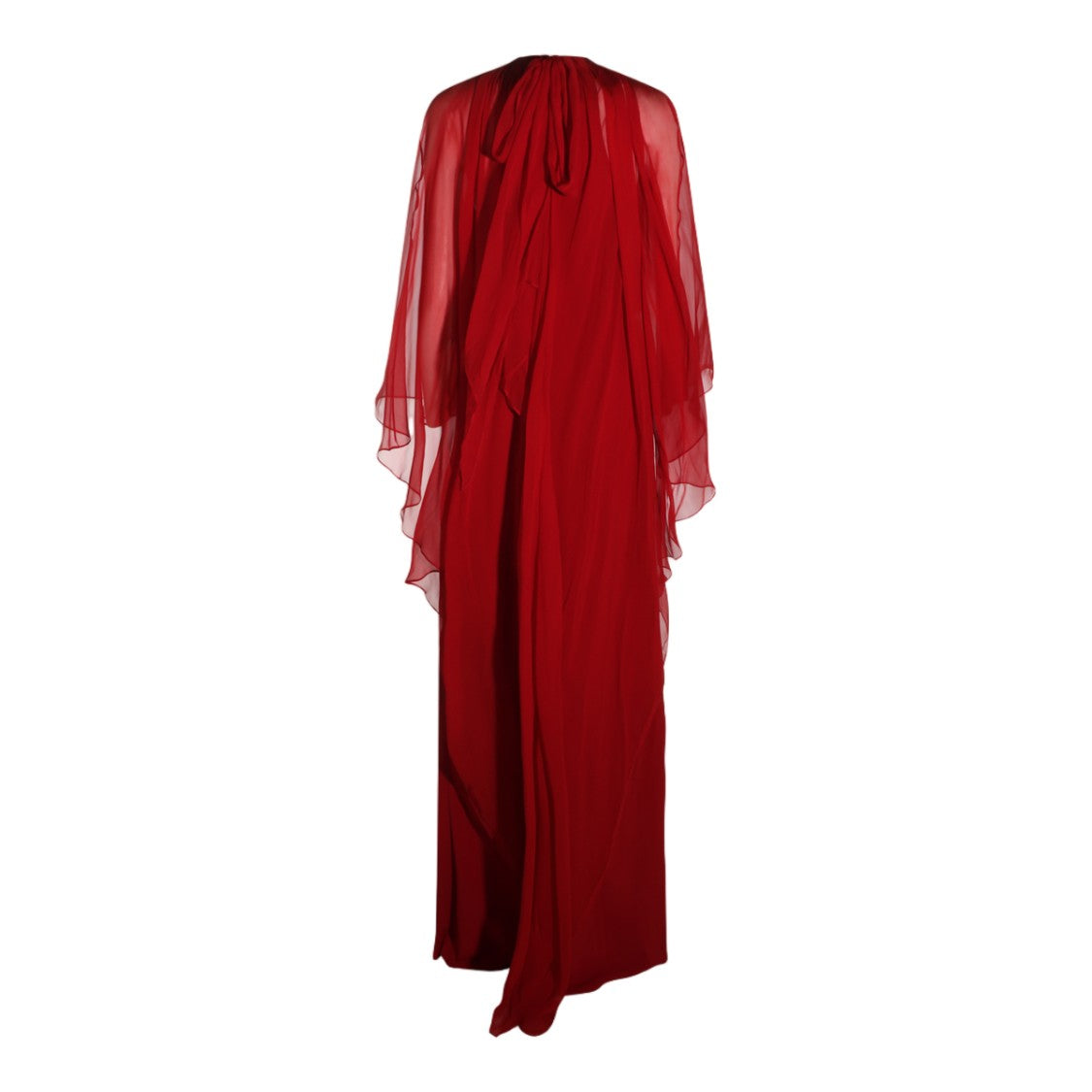 Alberta Ferretti Floor-Length Dress With Sheer Cape Overlay And High Neckline