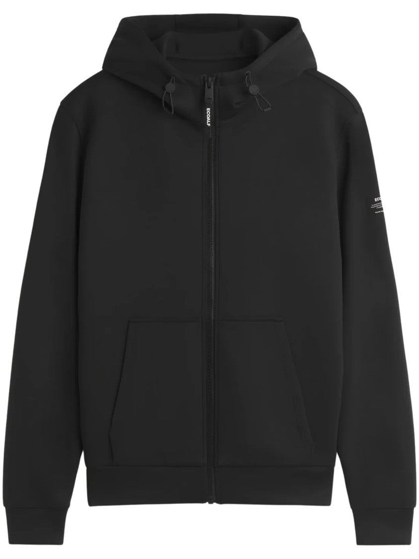 Ecoalf Minimalist Black Hoodie With Full Zip And Adjustable Hood