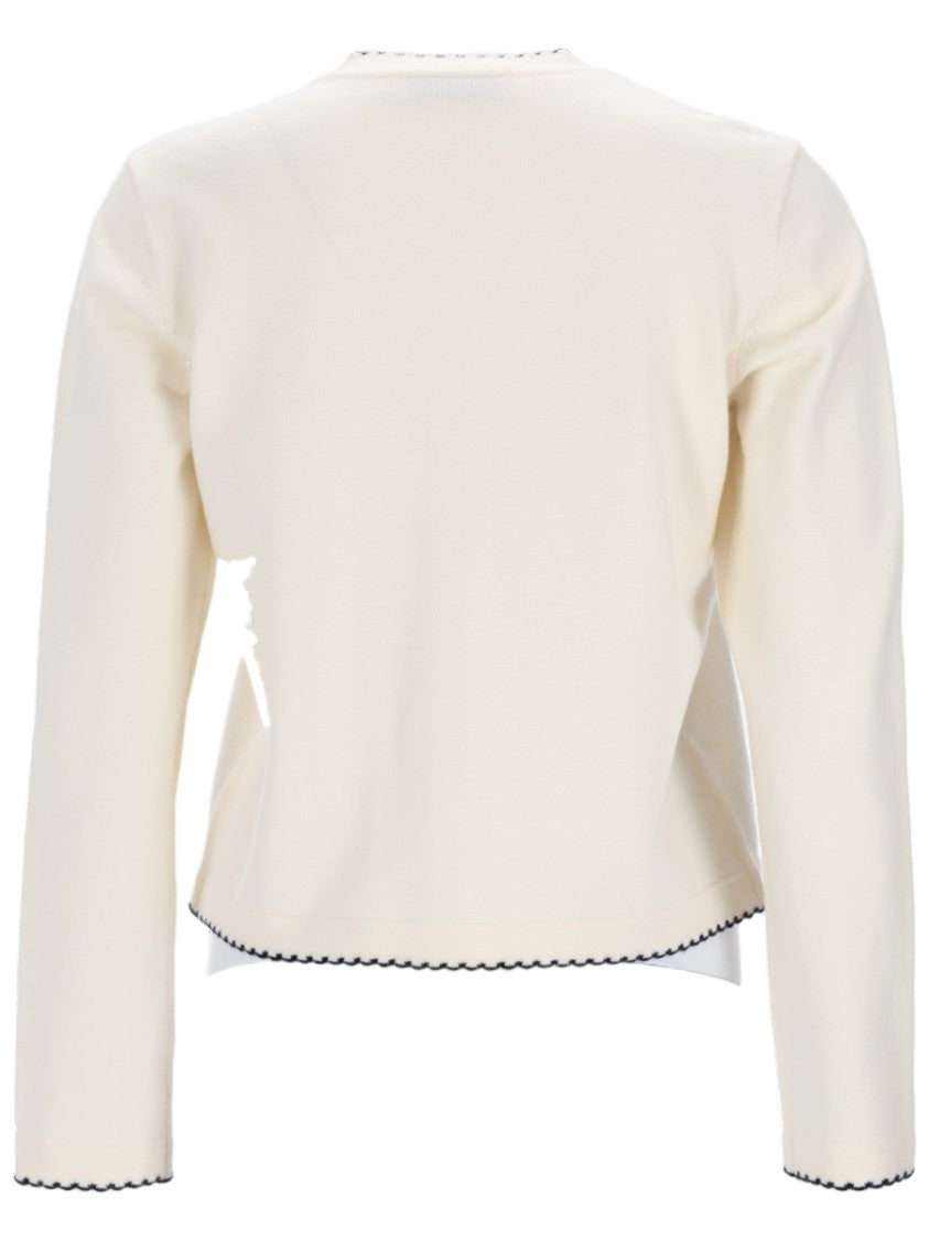 Tory Burch Cropped Wool Cardigan With Scalloped Edges And Decorative Buttons