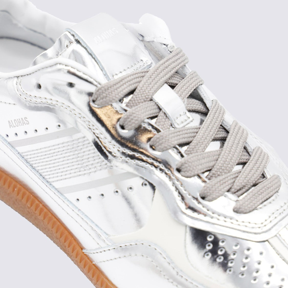 Alohas Reflective Silver Sneakers With Perforated Detailing
