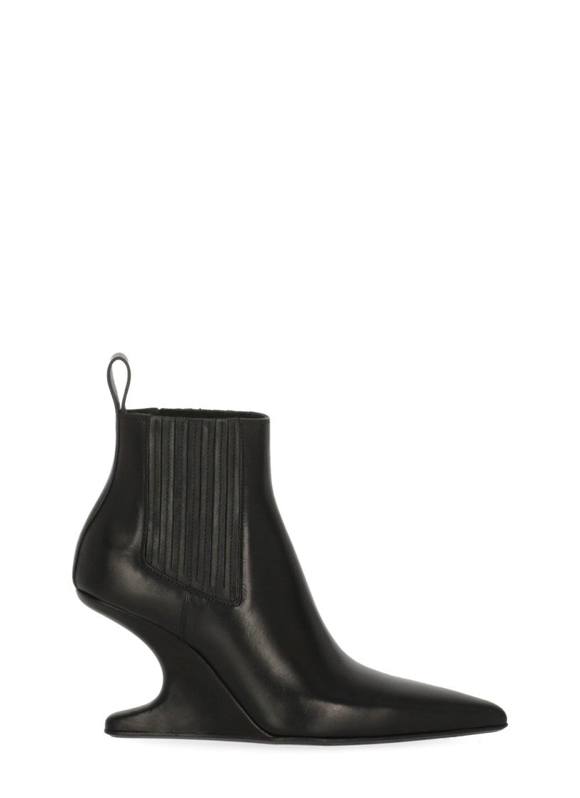Rick Owens Sculptural Black Leather Heeled Boot With Arrowhead Design