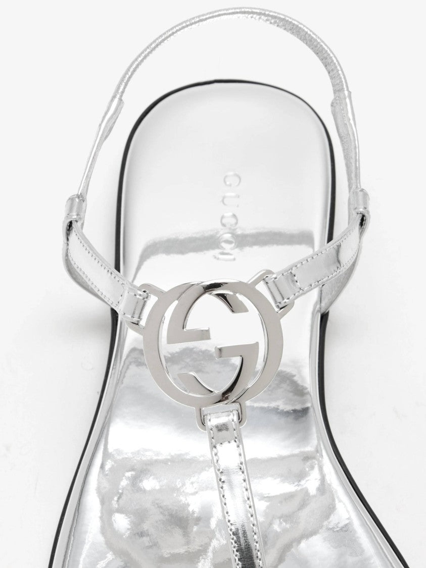Gucci Gg Ease Metallic Leather Thong Sandals