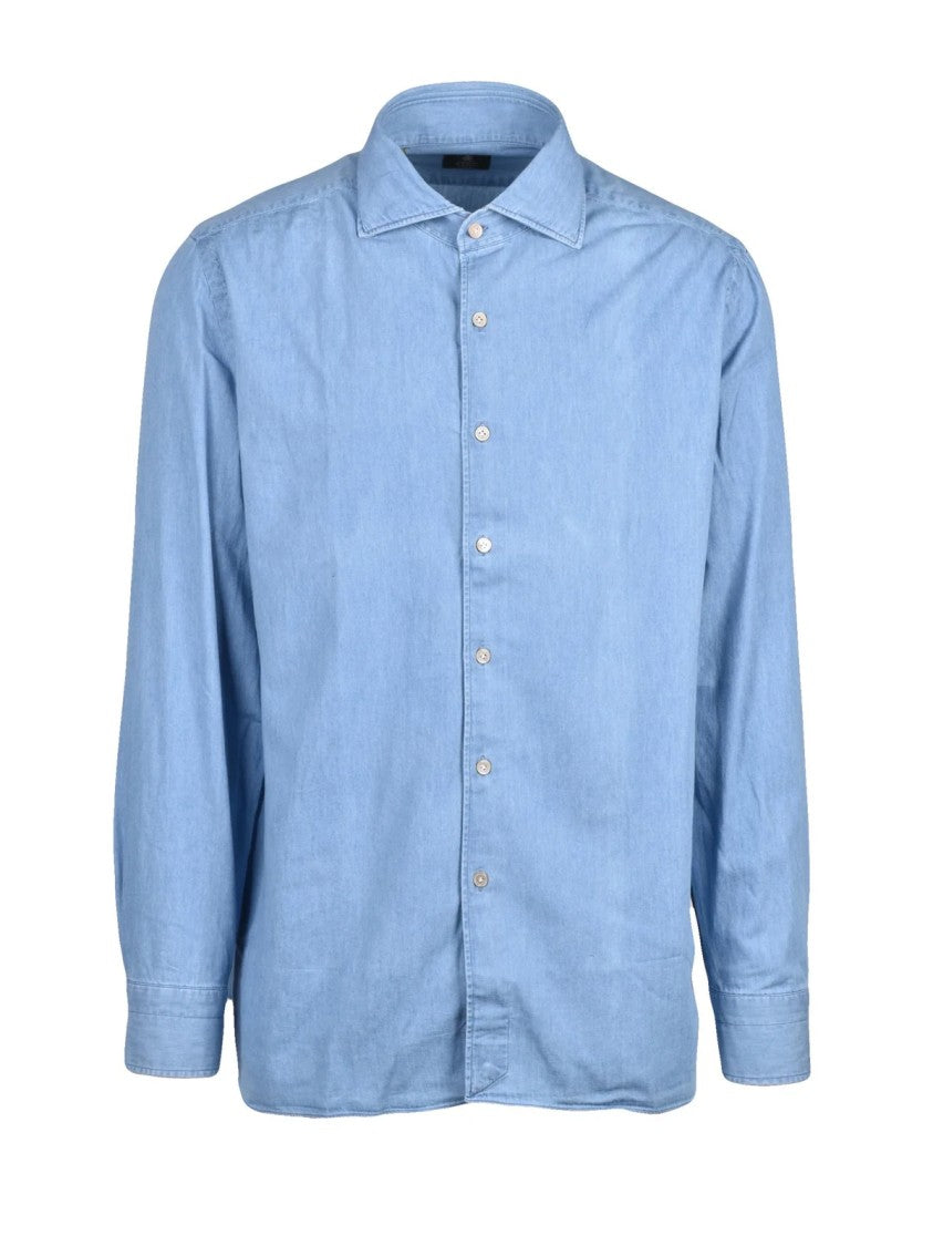 Luigi Borrelli Napoli Light Blue Long-Sleeve Cotton Shirt With Traditional Collar