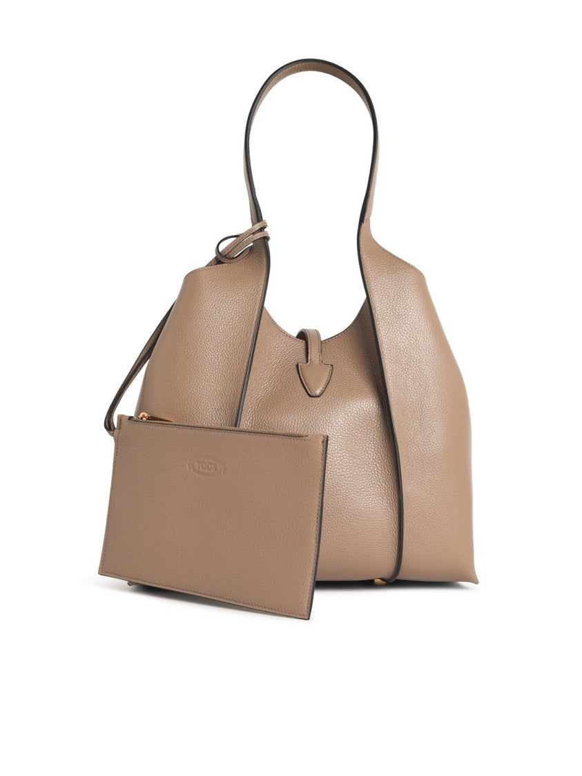 Tod's Small Beige Leather 'T Timeless' Shopping Bag