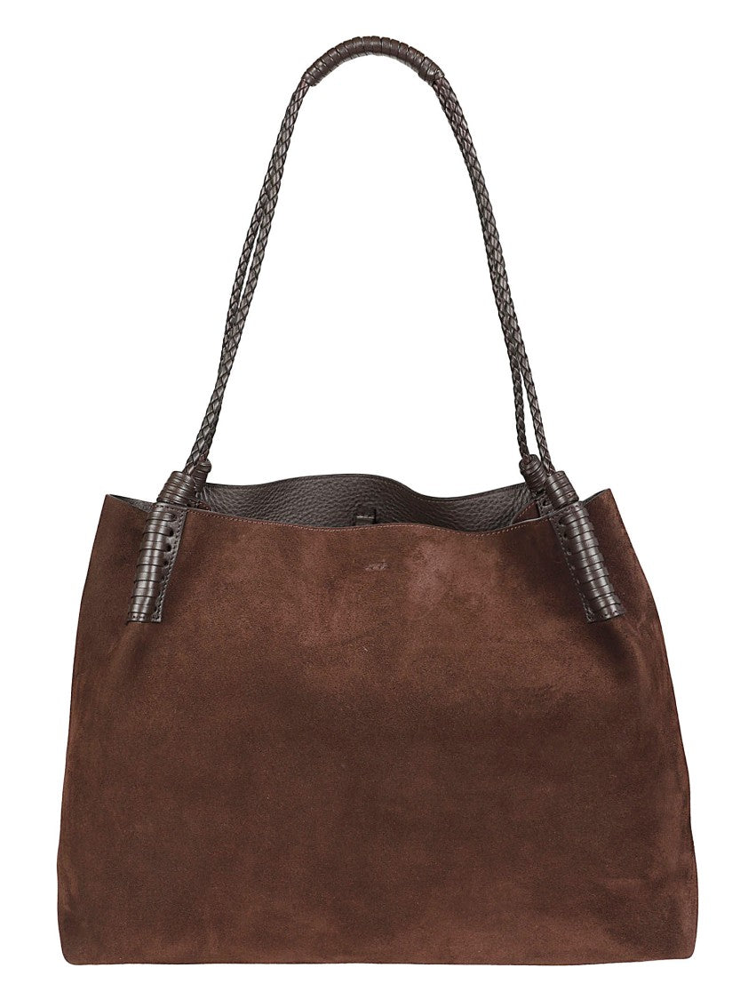 Etro Spacious Brown Suede Leather Shopping Bag With Braided Handles