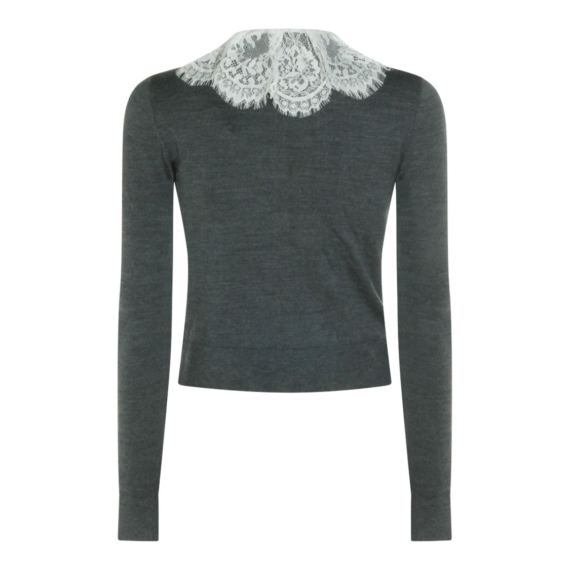 Self-Portrait Grey Wool Knit Sweater With Lace Collar And Bow Detail