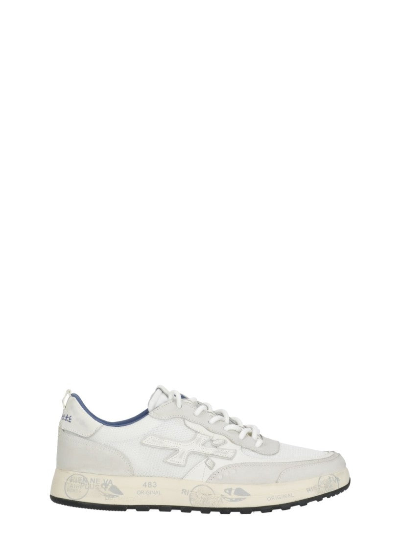 Premiata White Nous 8234 Suede-Blend Distressed Sneakers