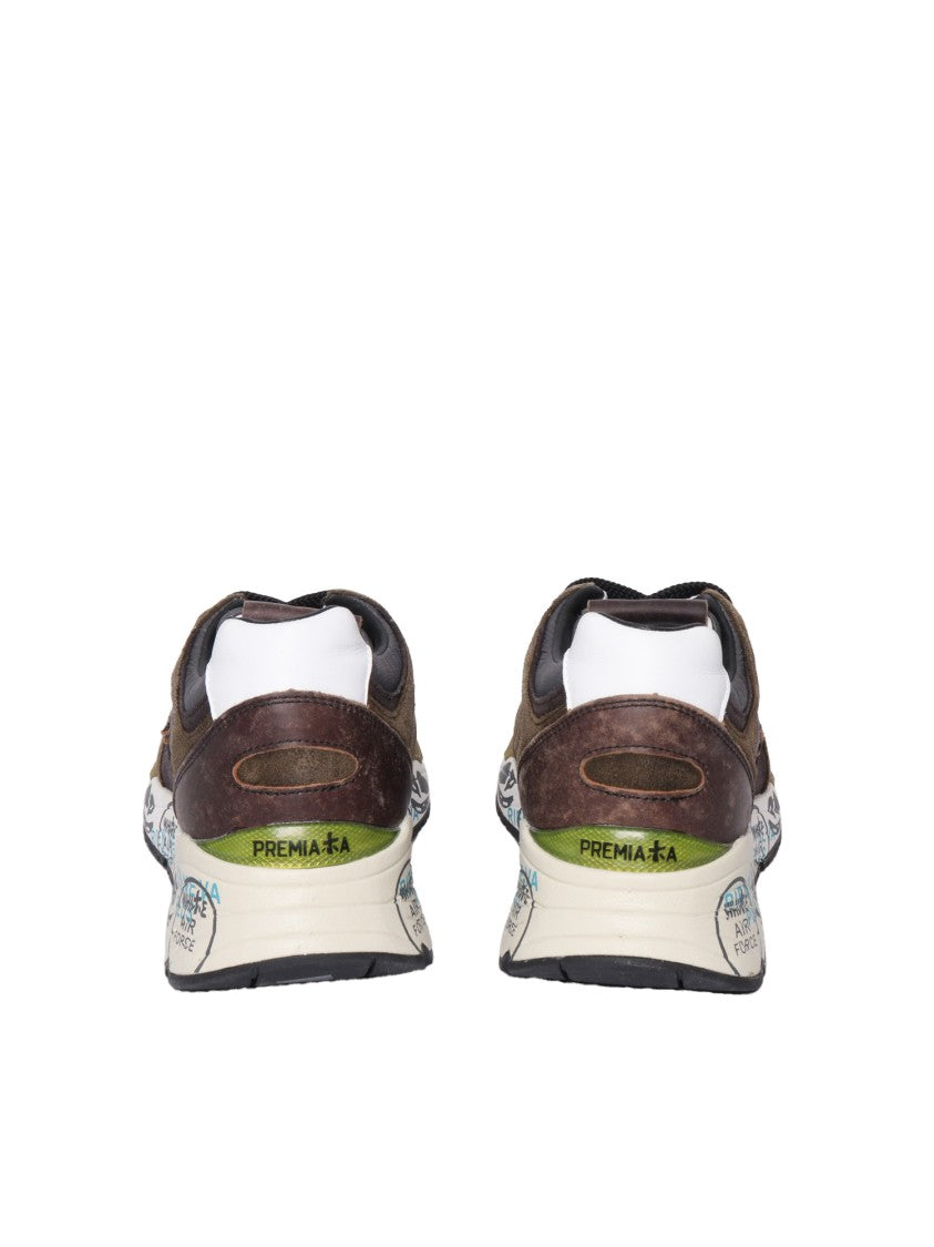 Premiata Sporty Calf Leather And Nylon Sneakers With Unique Printed Sole