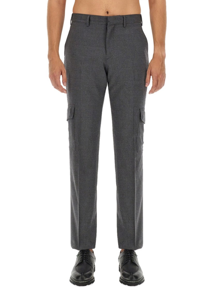 Lardini Tailored Grey Wool Pants With Cargo Pockets