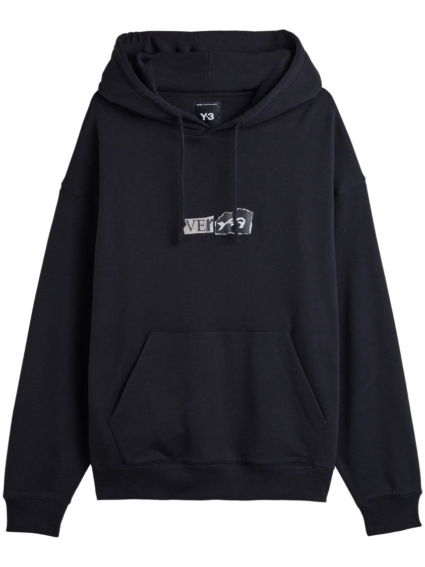 Y-3 Relaxed Fit Black Hoodie With Abstract Graphic