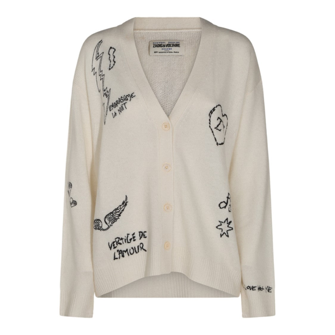Zadig & Voltaire Relaxed-Fit V-Neck Sweater With Embroidered Doodles