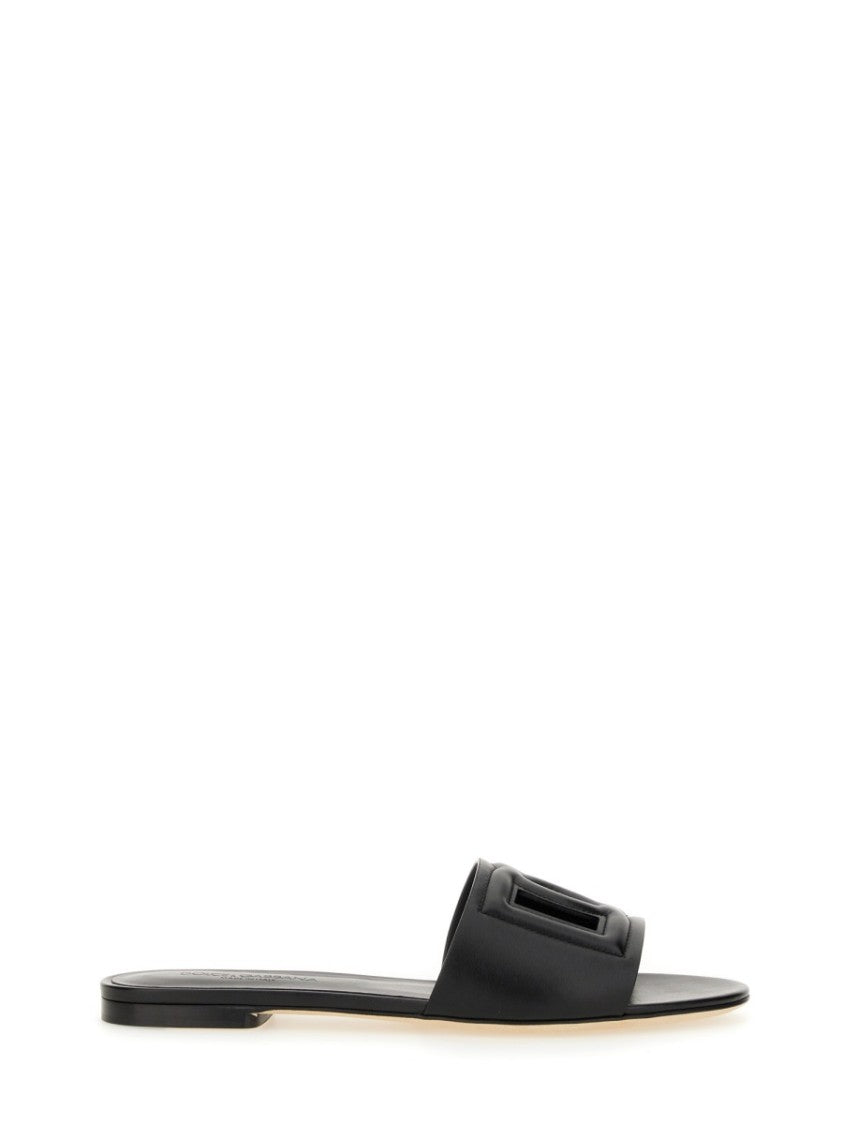 Dolce & Gabbana Black Leather Slide Sandals