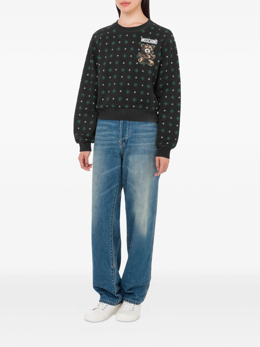 Moschino Black Organic Cotton Cropped Teddy Bear Sweatshirt