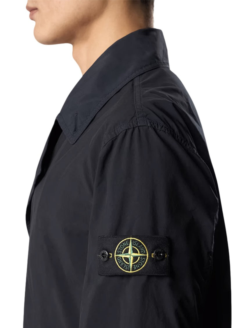 Stone Island Double-Breasted Black Jacket With Notched Collar